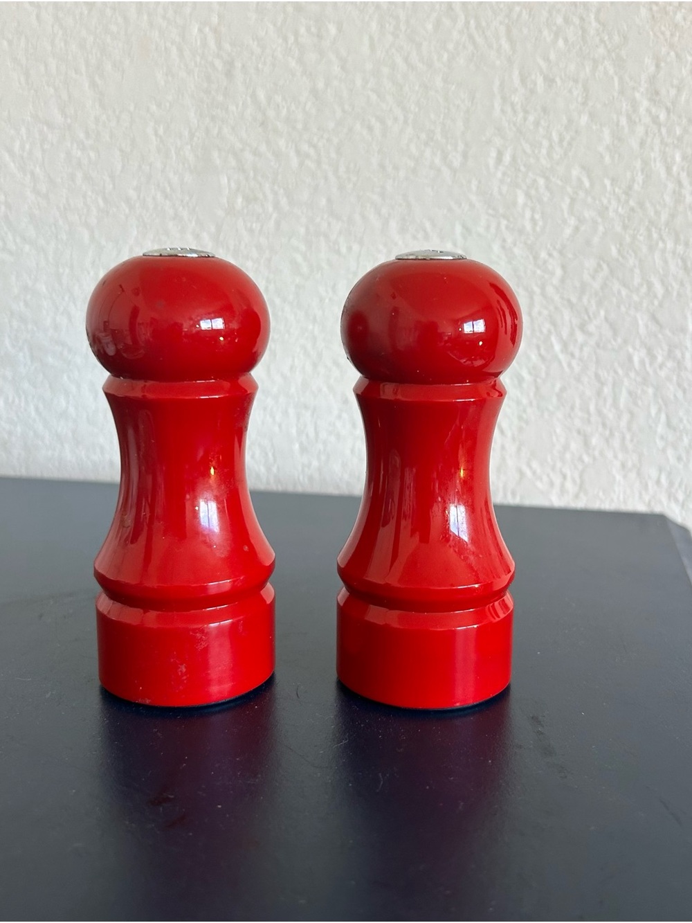 Trudeau Salt & Pepper Shaker Set 4.5" Dark Gloss Red Stainless Steel